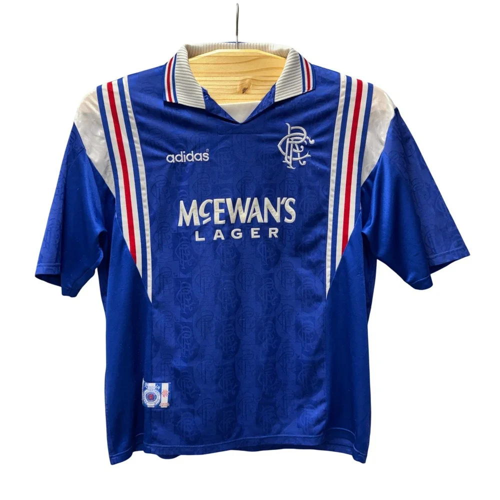 Vintage Adidas Rangers FC 1994-96 Home Jersey McEwan's Lager Blue XXL Mens